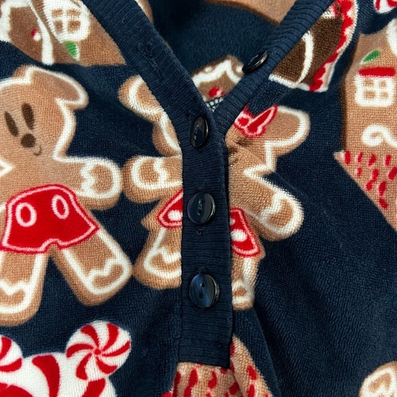 Disney Mickey Mouse Gingerbread Button Down Sleep Top XL Christmas Pajama Shirt - Picture 5 of 8